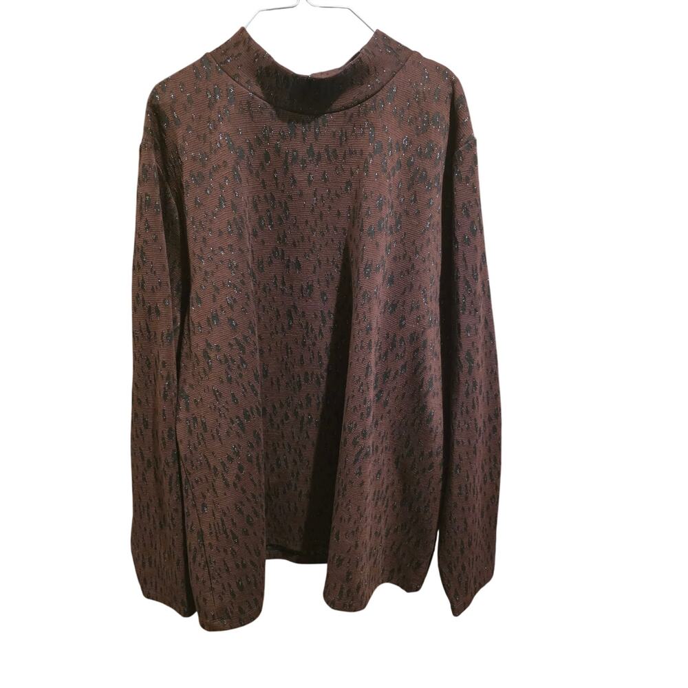 Ophelia Roe Mock Neck Lagen Look Top 2x Womens Plus Size Burgundy Shimmer